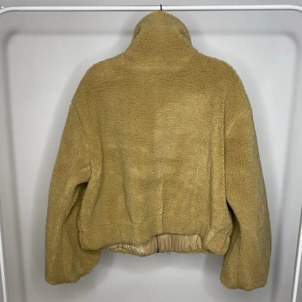 Free People Get Cozy Teddy Jacket Women's Medium Brown Fuzzy Oversize Boho Zip - Picture 6 of 10